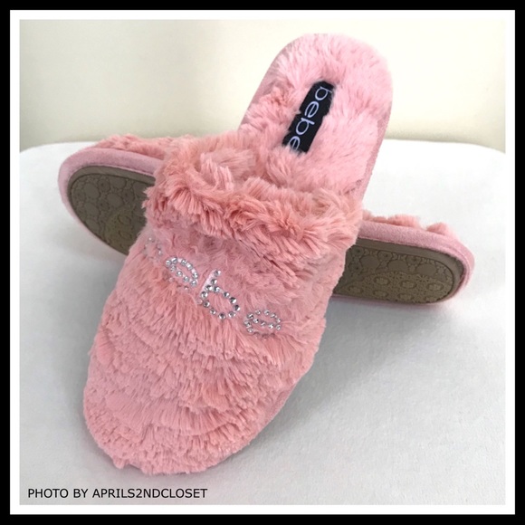 BEBE COZY PLUSH CRYSTAL EMBELLISHED SLIPPERS - Picture 6 of 8